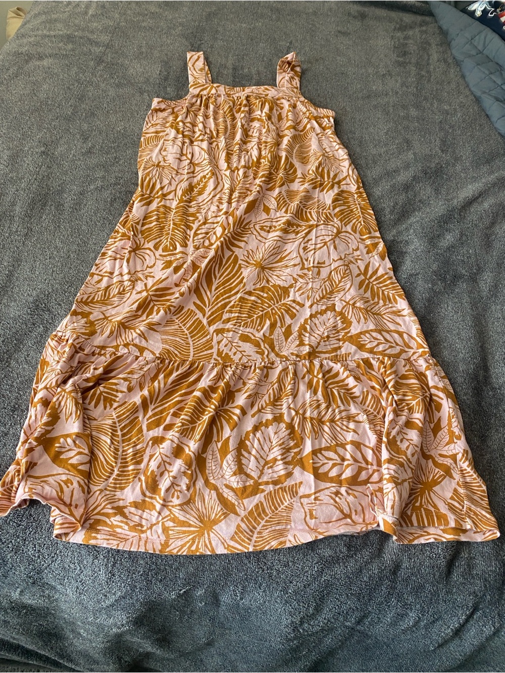 Koolaburra Pink and Mustard Leaf-Print Maxi Skirt Dress M